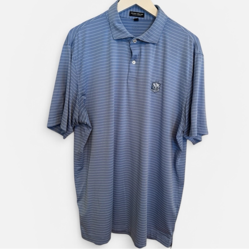 Peter Millar Men’s Light Blue Striped Polo XL Bethesda Country Club Logo